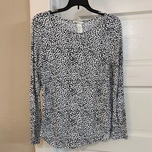 H&M Black and White Patterned Long Sleeve Top Shirt Sz Medium